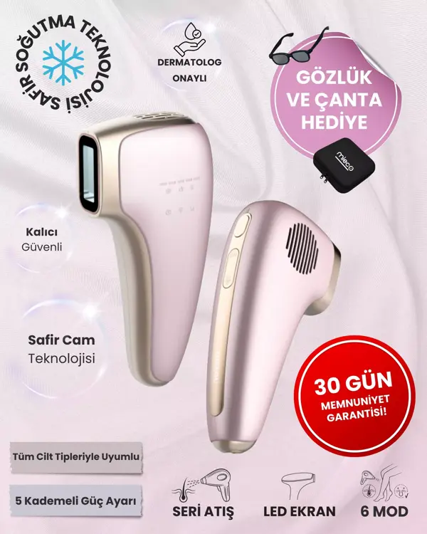 Safir Soğutma Özellikli ipl Lazer Epilasyon Aleti (Safir Cam)-Rosegold + Gözlük ve Çanta Hediyeli - Image 1