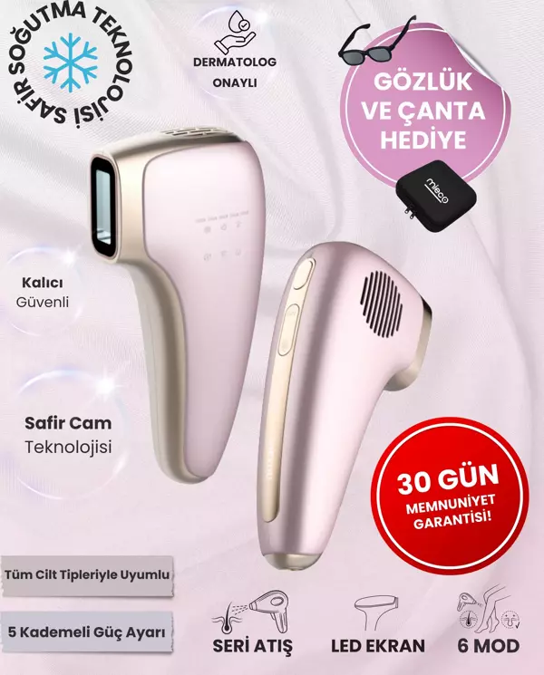 Safir Soğutma Özellikli ipl Lazer Epilasyon Aleti (Safir Cam)-Rosegold + Gözlük ve Çanta Hediyeli - Image 1