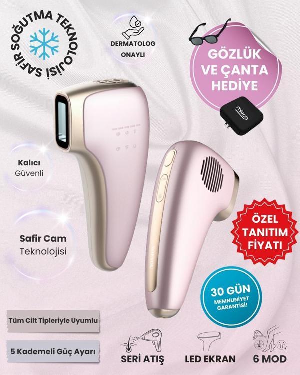 Safir Soğutma Özellikli ipl Lazer Epilasyon Aleti (Safir Cam)-Rosegold + Gözlük ve Çanta Hediyeli - Image 1