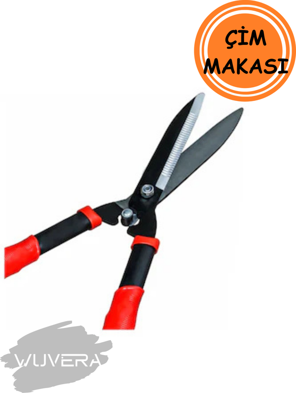 Wuvera Metal Saplı Çim Biçme Makası – Tırtırlı Kesici Ağızlı Bahçe Aracı - Image 1