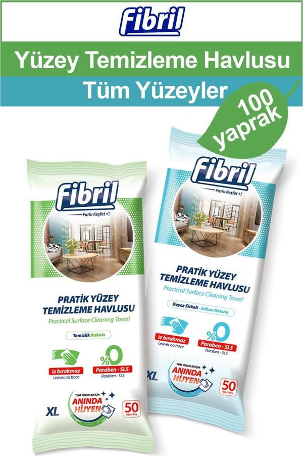 Fibril Yüzey Temizlik Havlusu Beyaz Sirkeli Sabun ve Temizlik Kokulu 2 X 50 (Toplam 100 Yaprak) - Image 1