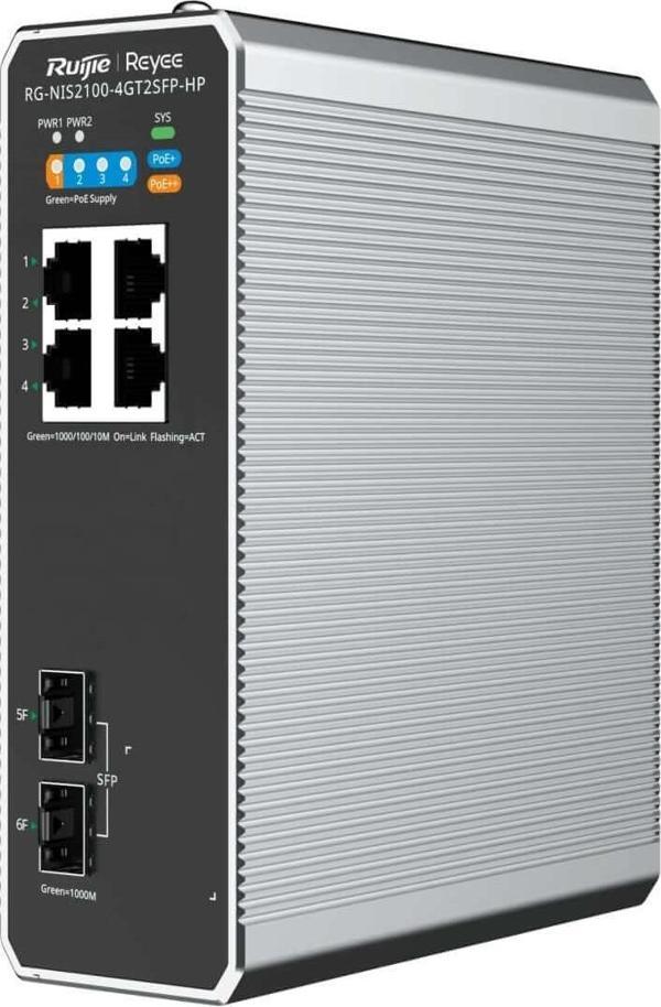 Ruijie Reyee RG-NIS2100-4GT2SFP-HP 4-Port Gigabit PoE + 2-Port SFP Bulut Tabanlı Yönetilebilir Endüstriyel Switch - Image 1