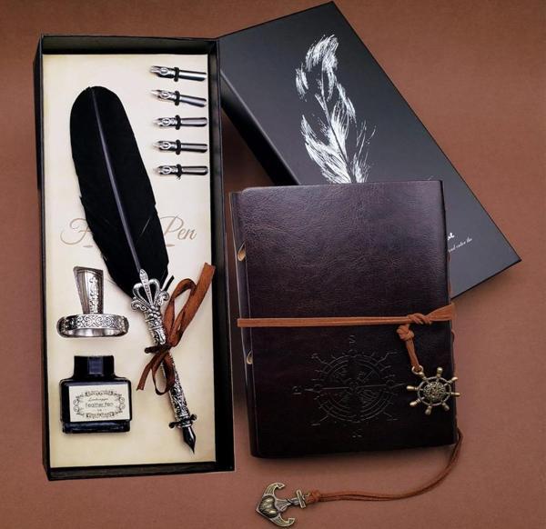 Tüylü Kalem ve Deri Defter Set 646 - Image 1