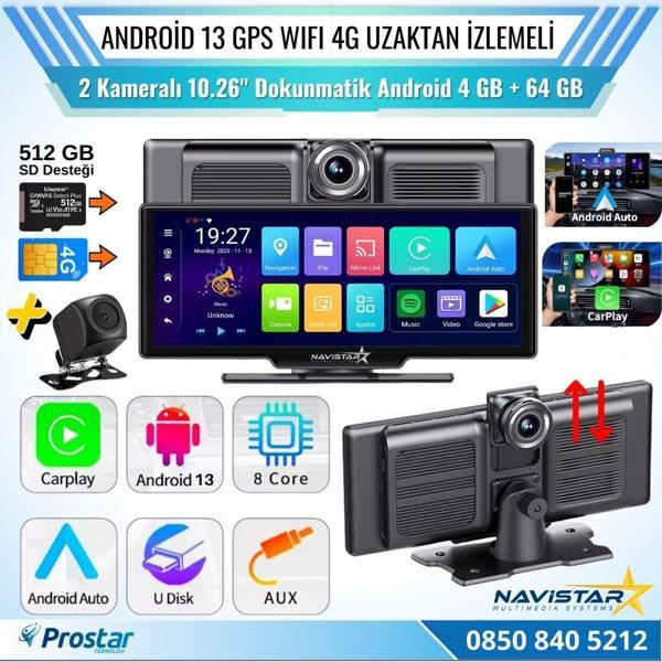 Kayıtlı 2 Kameralı Android 13 WIFI GPS 4G Uzaktan izlemeli 4 GB + 64 GB Carplay 512 GB Destekli Tak Kullan Kamera Seti - Image 1