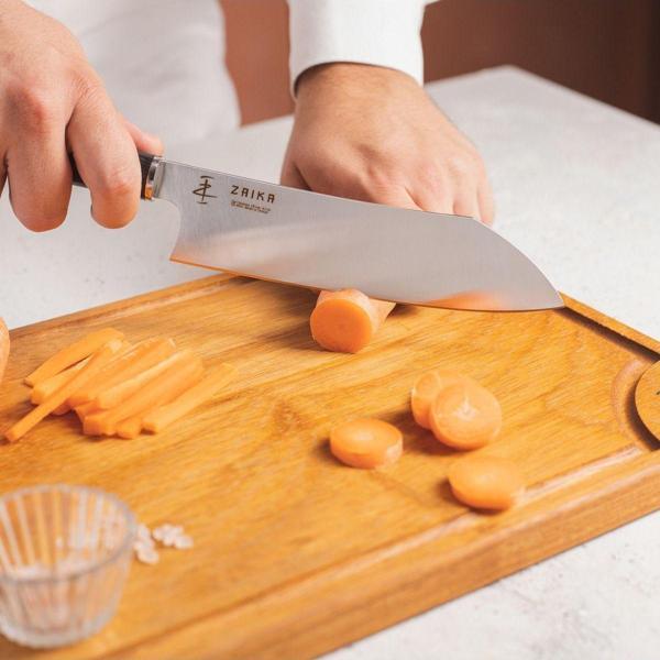 Zaika Eğri Santoku Ahşap Saplı Şef Bıçağı- Paslanmaz Çelik - Image 1