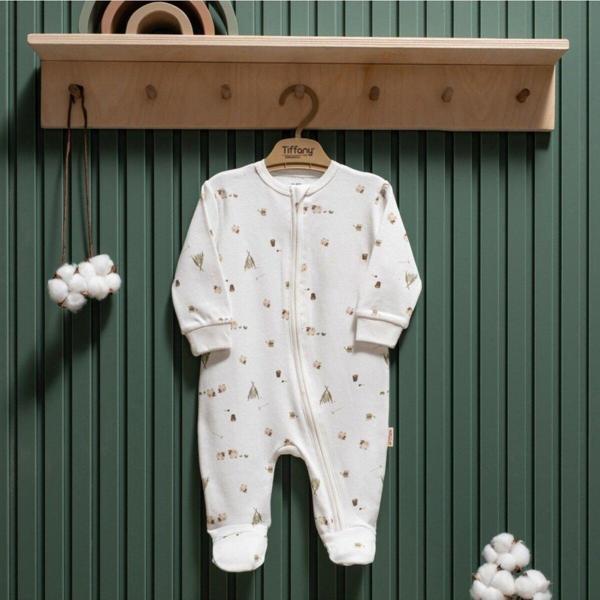 Tiffany Baby Happy Lambs Theme Organik Fermuarlı Tulum 33040 - Image 1