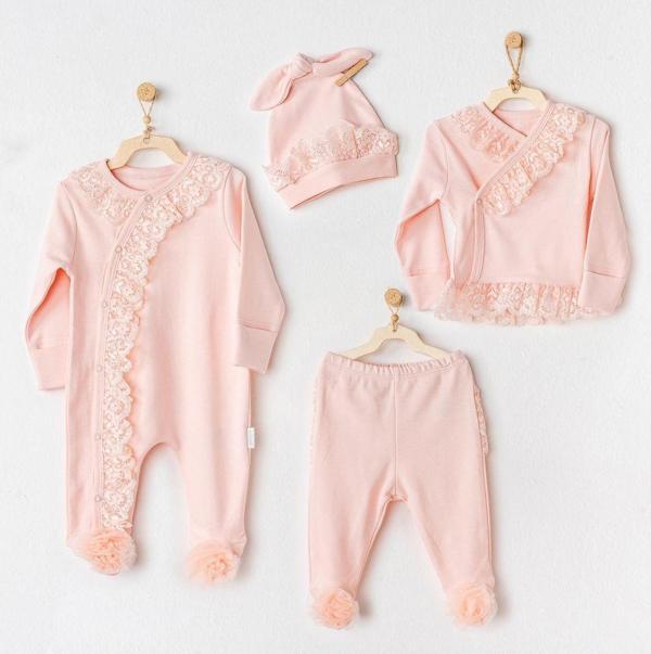 Andywawa Bebek Hastane Çıkışı 4 Pcs Newborn Tulle Set Chıc Gırl - Image 1