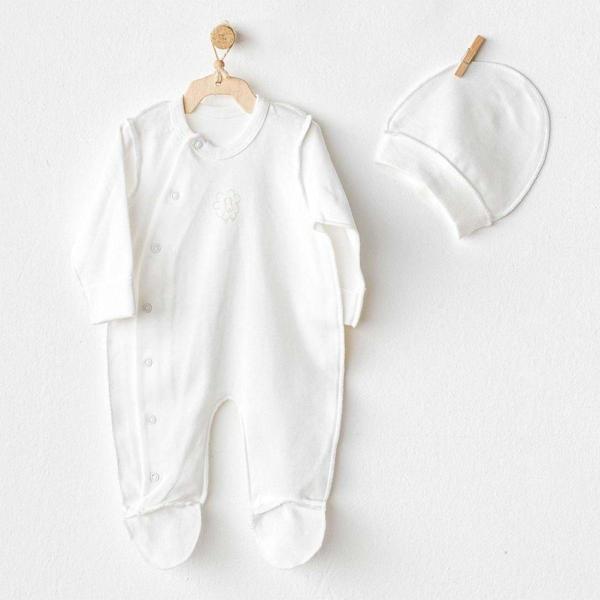 Andywawa Bebek Tulum Takım Romper Hat Set Organıc Premature Lıne Ecru - Image 1