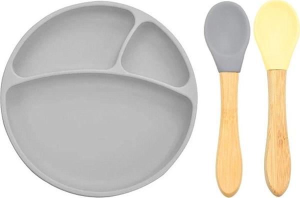 Oioi Silikon Tabak+Bambu Saplı Silikon Kaşık - Image 1