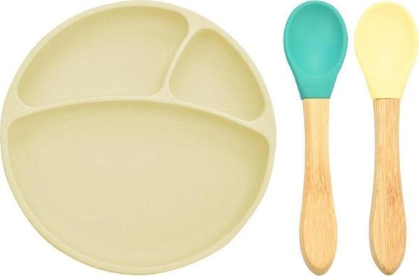 Oioi Silikon Tabak+Bambu Saplı Silikon Kaşık - Image 1