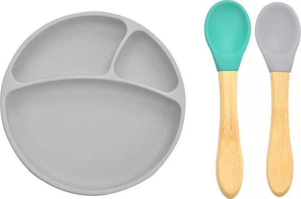 Oioi Silikon Tabak+Bambu Saplı Silikon Kaşık - Image 1