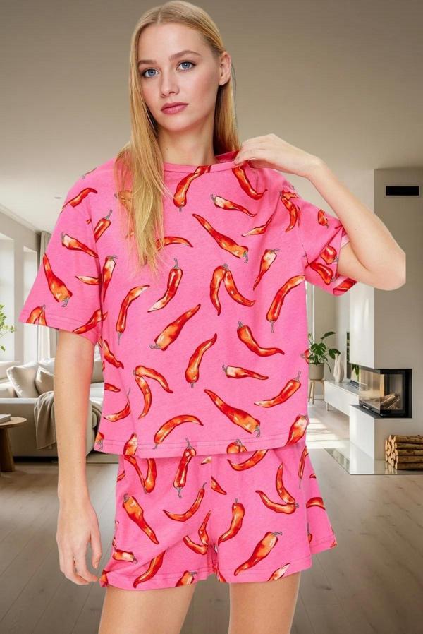 Biber Desenli Pamuklu Pijama Takımı Rahat ve Şık Yazlık Uyku Seti Profesyonel Görünüm - Image 1