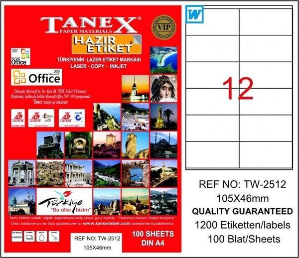 Tanex Etiket 105X46 A4 Tw-2512 - 100 sayfa - Image 1