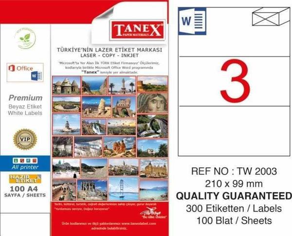 Tanex Etiket 210X99 A4 - 100 sayfa - Image 1
