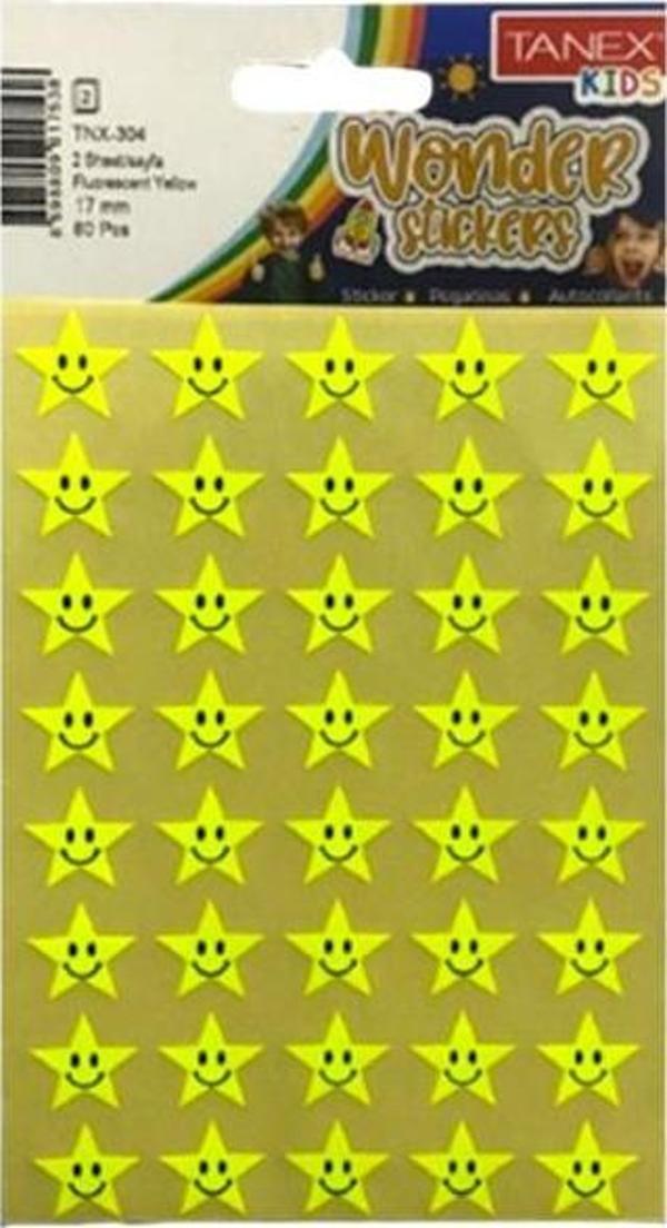 Tanex Fosforlu Sarı Yıldız Sticker 2 Sayfa Tnx-304 - 3 adet - Image 1