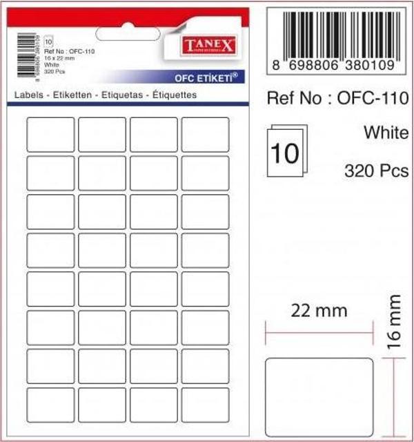 Tanex Etiket Ofc-110 Beyaz 16X22 Mm 10 lu - 5 paket - Image 1