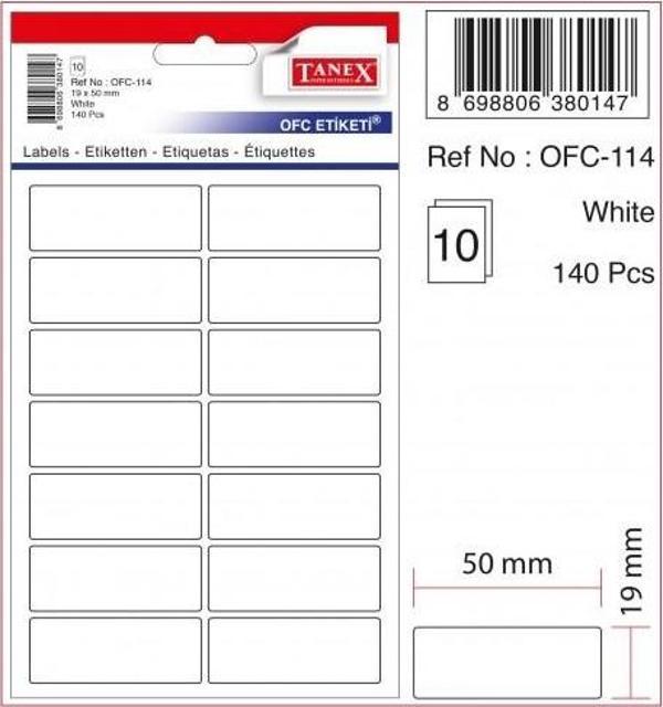 Tanex Etiket Ofc-114 Beyaz Yapışkanlı - 5 paket - Image 1