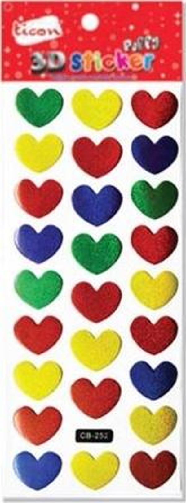 Ticon Puffy Sticker Renkli Kalp - 6 adet - Image 1