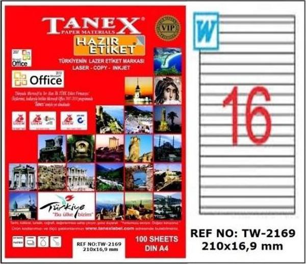 Tanex Etiket Tw-2169 A4 100 sayfa  210X16.9 - Image 1