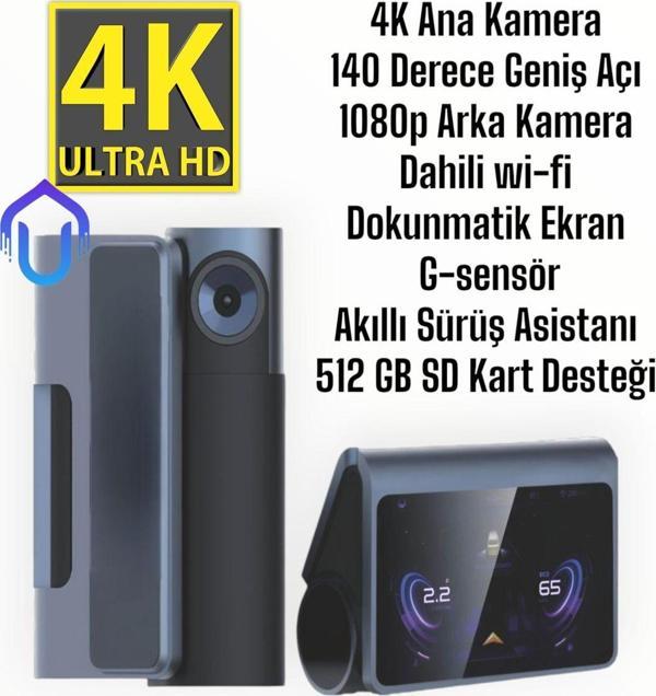 Urfakent 4K Yüksek Kalite Wifi Araç Kamerası Sürüş Asistanı Ve Dokunmatik Ekran Özellikli - Image 1