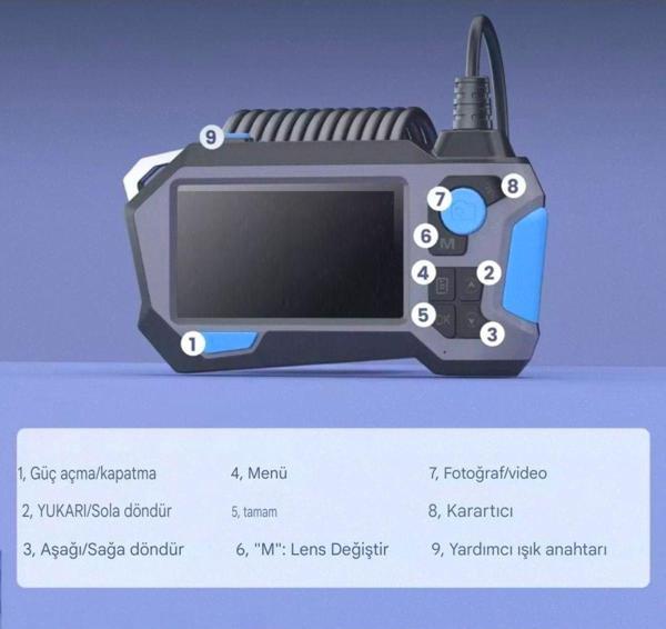 Urfakent 360 Motorlu Ekranlı Çift Lensli 5 Metre Yılan Kamera(Tf Kart Girişlidir) - Image 1