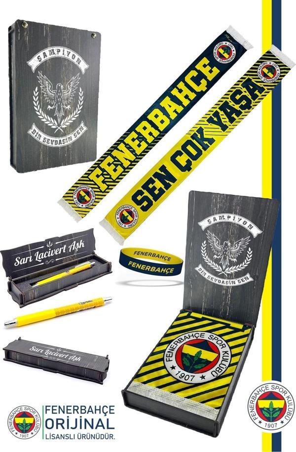Fenerbahçe Orijinal Lisanslı Sen Çok Yaşa Fenerbahçe Saten Şal Atkı + Uçlu Kalem + Bilek - Image 1