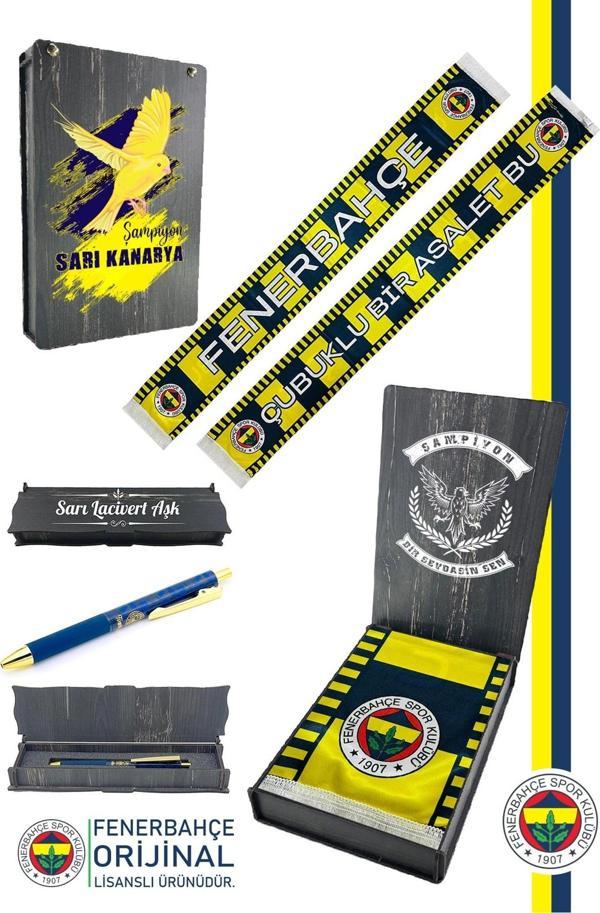 Fenerbahçe Orijinal Lisanslı Çubuklu Bir Asalet Şal Atkı ve Hybrit Tükenmez Kalem Set Ka - Image 1