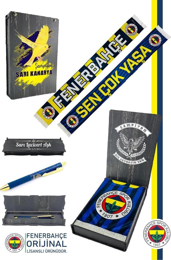 Fenerbahçe Orijinal Lisanslı Sen Çok Yaşa Şal Atkı ve Hybrit Tükenmez Kalem Set Kanarya  - Image 1