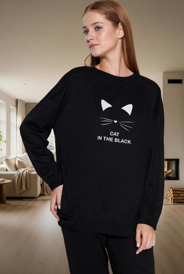 Kadın Baskılı Pijama Takımı Pamuklu Örme Kumaş Rahat Ev Giyim Modern Stil Profesyonel Görünüm - Image 1