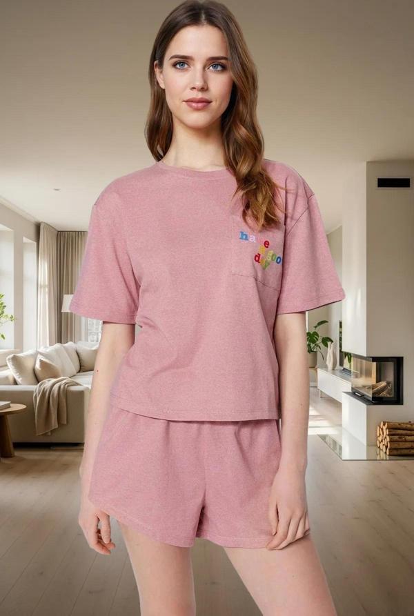 Kadın Pamuklu Kısa Kollu Regular Pijama Takımı Zarif Tasarım Yüksek Kalite Premium - Image 1
