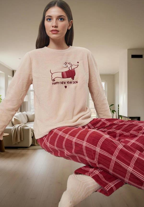 Kadın Kışlık Polar Pijama Takımı Ekose Desenli Uzun Paça Günlük Kullanım İçin Seçkin Malzeme - Image 1