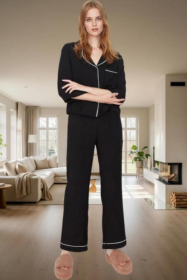 Kadın Viskon Pijama Takımı Shally Dokuma Kışlık Profesyonel Görünüm Günlük Kullanım İçin - Image 1