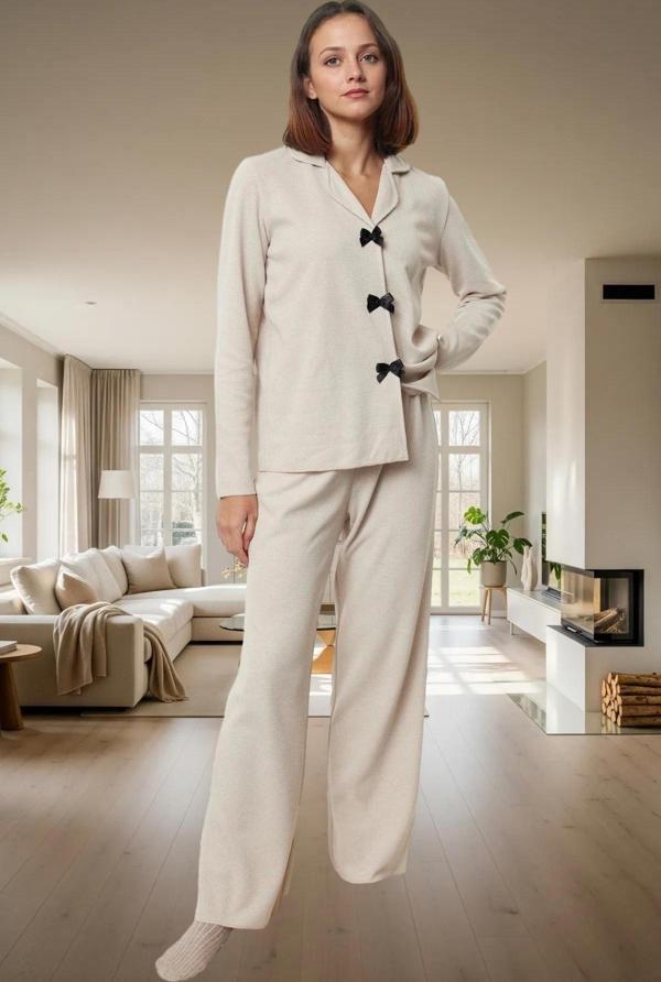 Kadın Waffle Kumaş Pijama Takımı Renk Uzun Paça Boru Profesyonel Görünüm Kaliteli İşçilik - Image 1