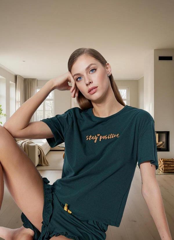 Kadın Yazlık Kısa Kol Pamuklu Pijama Takımı Homewear Rahat Kalıp Kaliteli İşçilik - Image 1