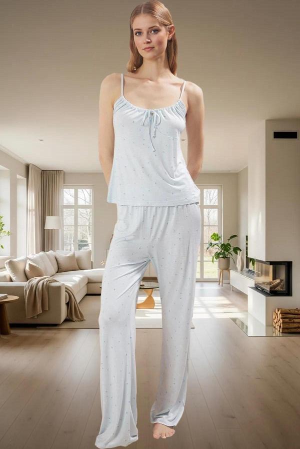 Kadın Çok Çiçekli İnce Askılı Viskoz Pijama Takımı Rahat Ev Giyim Kullanım Mükemmel Uyum - Image 1