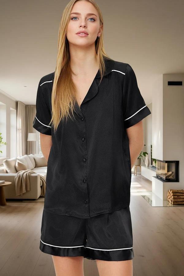 Kadın Saten Pijama Takımı Regular Kalıp Rahat Ev Giyim Seti Mükemmel Uyum Kullanım - Image 1