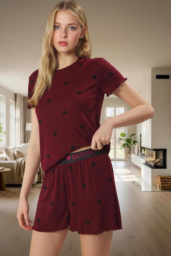 Kadın Kalpli Pijama Takımı Kısa Kollu Regular Kalıp Yazlık Rahat Özenle Seçilmiş - Image 1