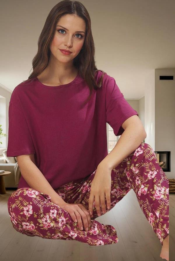 Kadın Kısa Kollu Bisiklet Yaka Pamuklu Pijama Takımı Rahat Ve Şık Dayanıklı Malzeme - Image 1