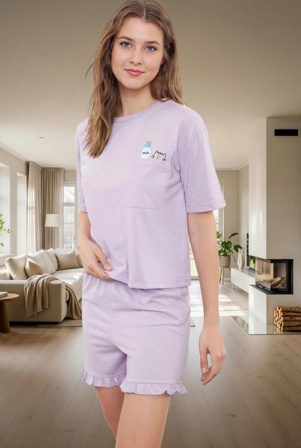 Kadın Pamuklu Örme Pijama Takımı Yazlık Kısa Şortlu Rahat Tasarım Ve Şık Mükemmel Uyum - Image 1