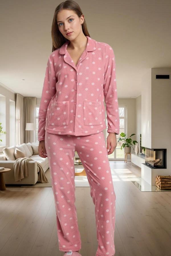 Kadın Kışlık Polar Örme Pijama Takımı Baskılı Desenli Uzun Paça Yüksek Kalite Rahat Ve Şık - Image 1