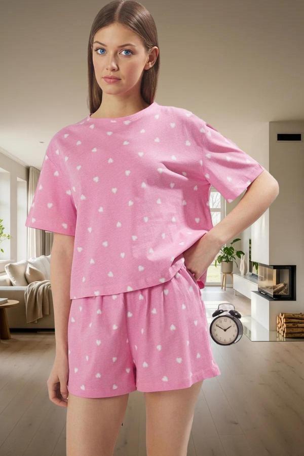 Kadın Kalpli Desenli Pamuklu Pijama Takımı Rahat Ev Giyim Seti Şık Görünüm Yüksek Kalite - Image 1