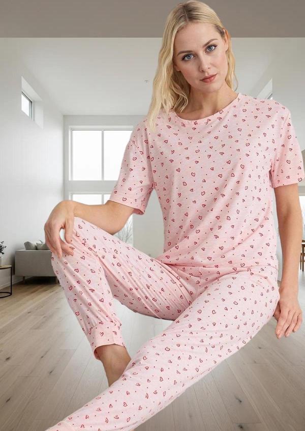 Kadın Kalp Desenli Örme Pijama Takımı Rahat Kalıp Yumuşak Dokuma Trend Tasarım Günlük Kullanım İçin - Image 1