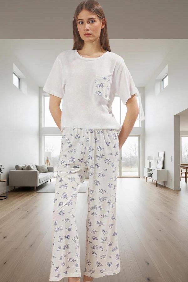 Kadın Hamile Pijama Takımı %100 Pamuk Çiçekli Desenli Rahat Seçkin Malzeme Modern Stil - Image 1