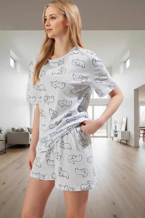 Kadın Kedili Pamuklu Kısa Kollu Pijama Takımı Profesyonel Görünüm Özenle Seçilmiş Modern Stil - Image 1
