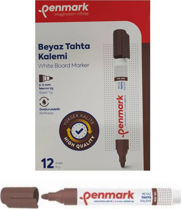 Penmark Beyaz Yazı Tahtası Kalemi KahveRenk (12 Adet) - Image 1
