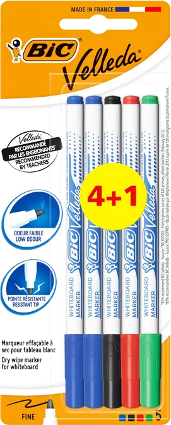 BİC 1721 VELLEDA ÇOCUK BEYAZ TAHTA KALEMİ 4+1 RENK BLİSTER (875698) - Image 1