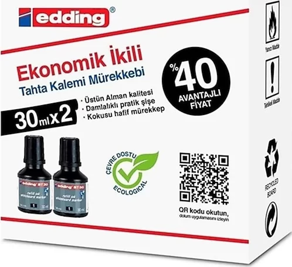 EDDİNG BT 30 TAHTA KALEM MÜREKKEBİ SİYAH 30ml 2Lİ - Image 1