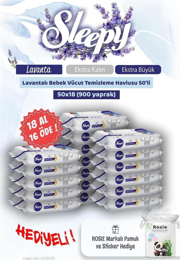 Sleepy 18 AL 16 ÖDE Lavantalı Bebek Vücut Temizleme Mendili 50'li ve Rosie Pamuk - Image 1