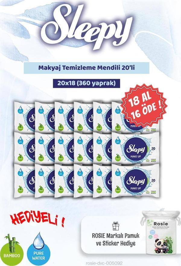 Sleepy 18 AL 16 ÖDE Makyaj Temizleme Mendili 20'li ve Rosie Bebek pamuğu - Image 1