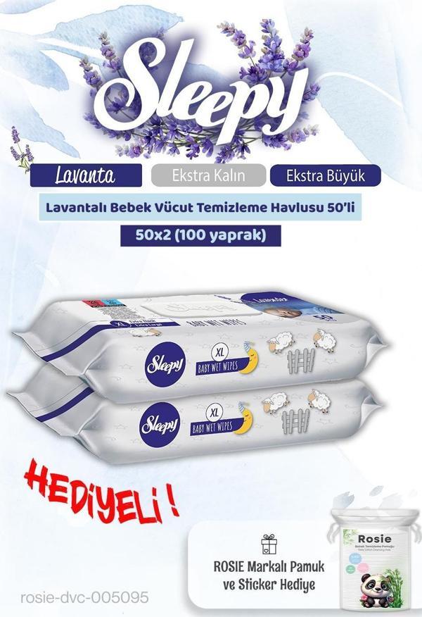 Sleepy 2 adet Lavantalı Bebek Vücut Temizleme Mendili 50'li ve Rosie Pamuk - Image 1